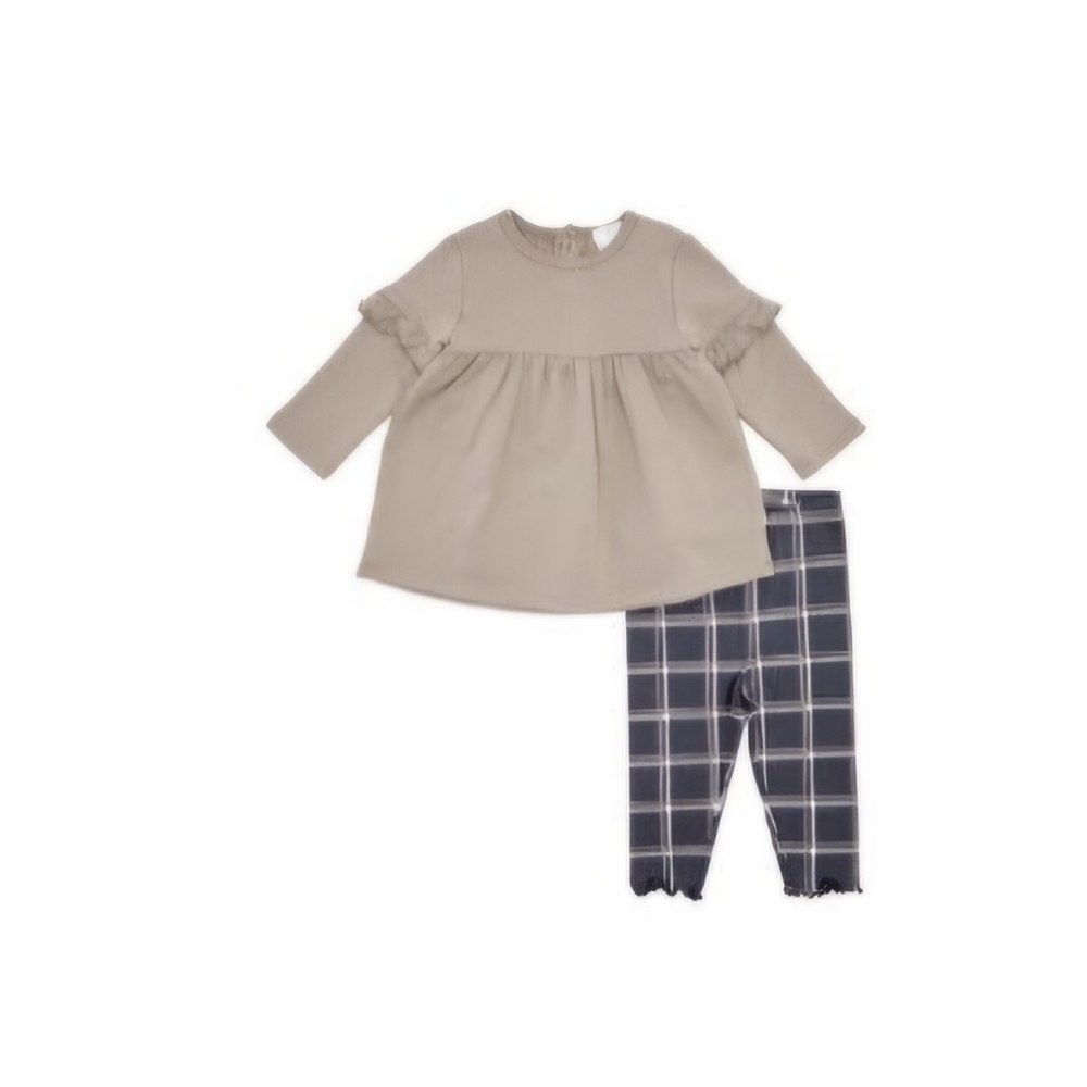 Firsts By Petit Lem 2 Piece Set ~ LS Organic Dress / Tunic & Plaid Leggings